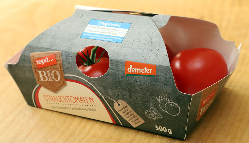 Bio-Tomaten in Pappschachtel ohne Plastik
