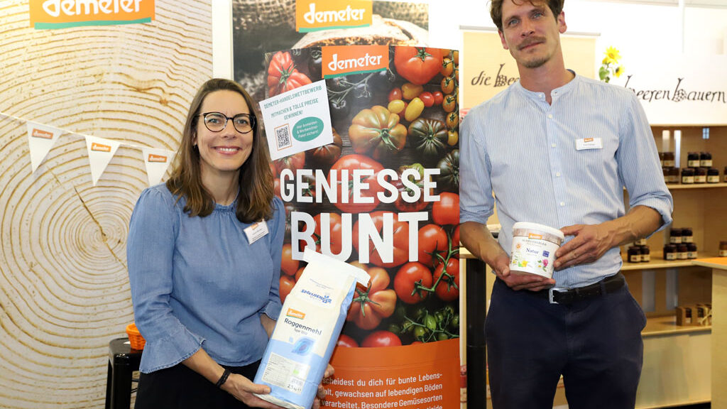 Laura Stricker und Tim Fetzer von Demeter Baden-Württemberg auf der BioSüd 2026